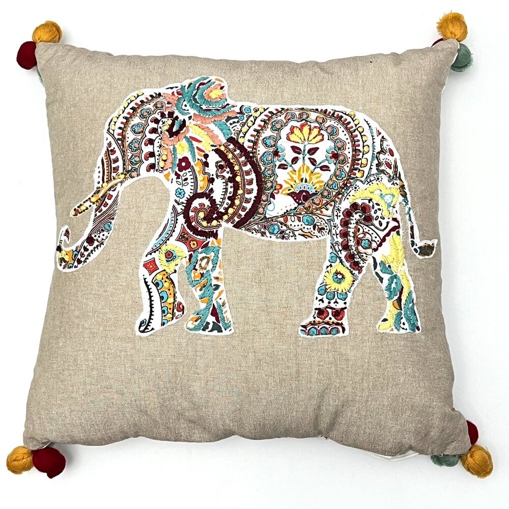 Anthology Elephant Embroidered Duck Down Square Throw Pillow